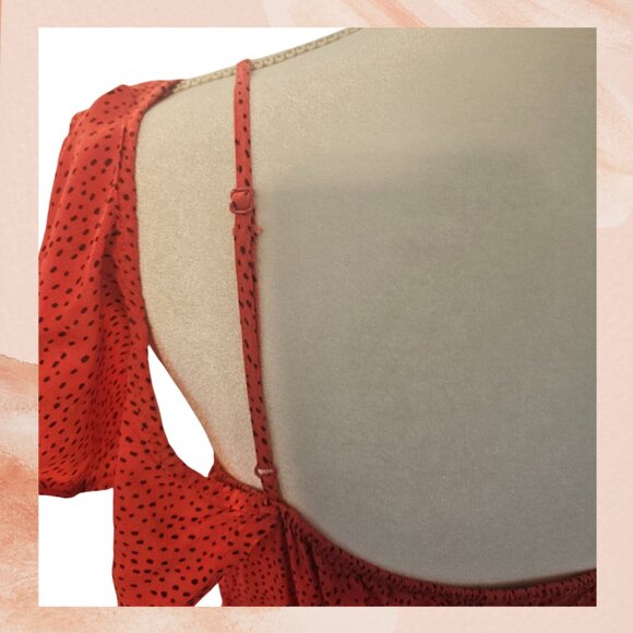 Express Deep Coral Ruffle High-Lo Midi Dress - Picture 5 of 6